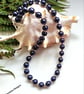 Deep Sapphire Blue  Shell Pearl Necklace Silver Plated - Image 4