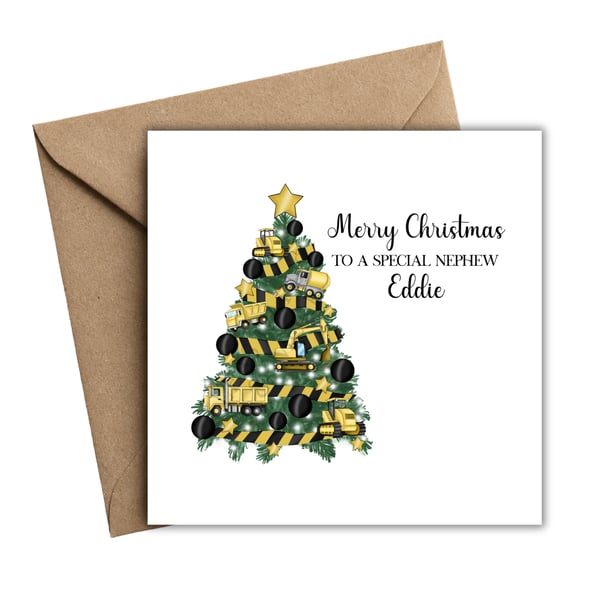 Digger Christmas Tree Merry Christmas Card