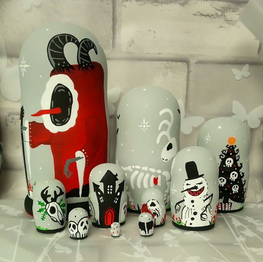 Gothic krampus Russian dolls set of 10 