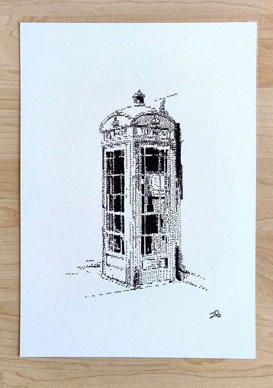 The Red Box – Original Stippled Ink Drawing on Artists Paper