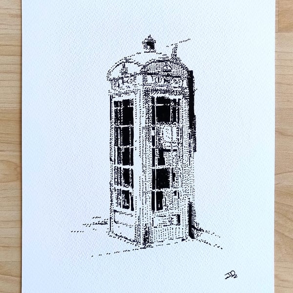 The Red Box – Original Stippled Ink Drawing on Artists Paper