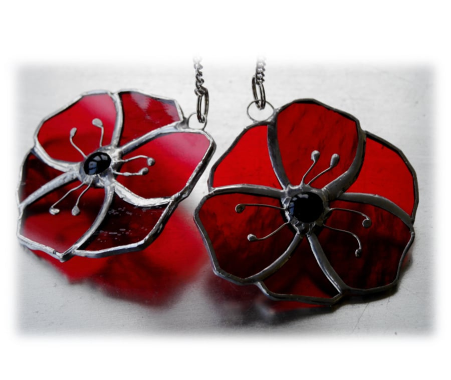 Poppy Suncatcher Stained Glass Small Handmade Red Flower 008 009