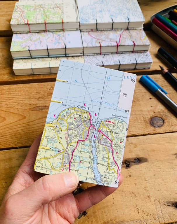 A7 Pocket Sketchbook with Recycled Map Covers and Mixed-Media Pages. Isle of W.