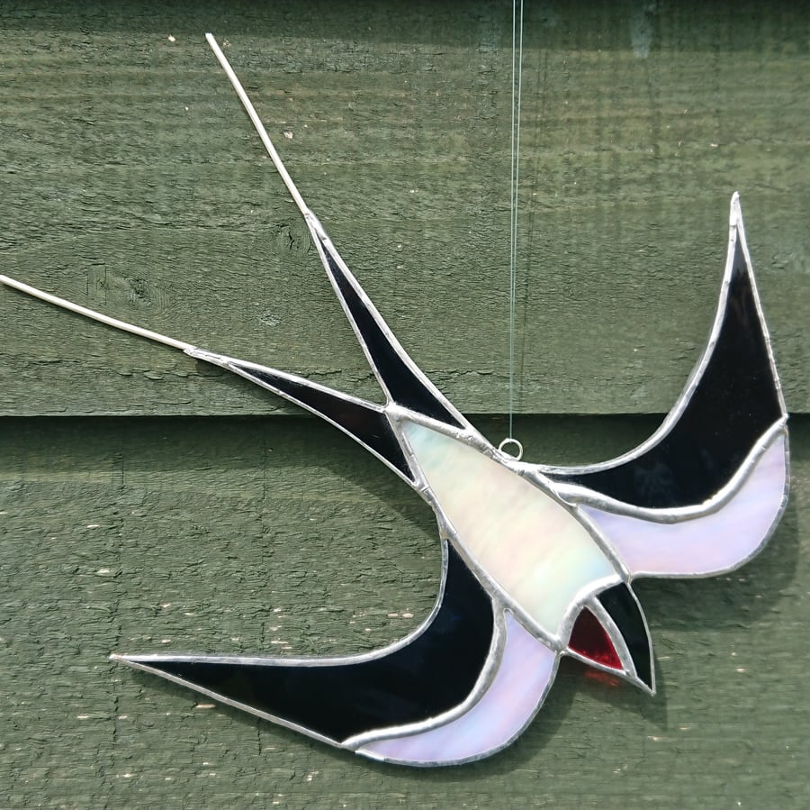 Stained glass swallow bird suncatcher hanging decoration. 