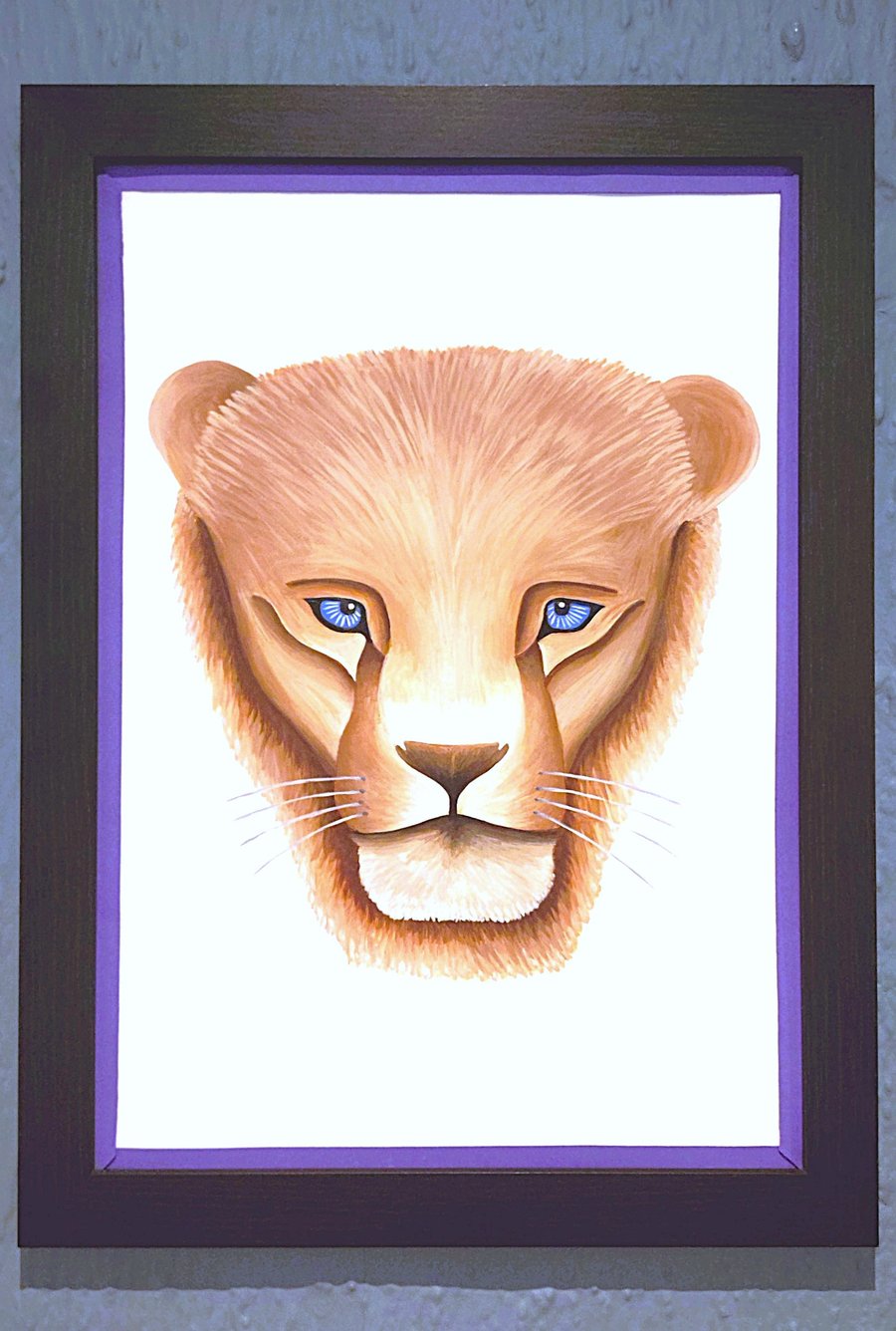 Framed A3 Print Colourful Lion Head Portrait Purple Border Genuine Made in UK 