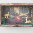 Rustic Woodland Shadow Box Key Holder with Deer & Forest Scene