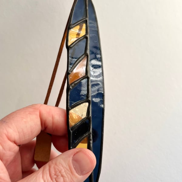 Navy and Amber stained glass pheasant feather decoration - Perfectly Imperfect 