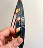 Navy and Amber stained glass pheasant feather decoration - vintage glass