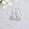 Pink Sapphire and Fine Silver Heart Earrings