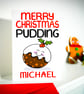 Personalised Christmas Pudding Xmas Card, For Niece, Nephew, Godson, Goddaughter - Image 4