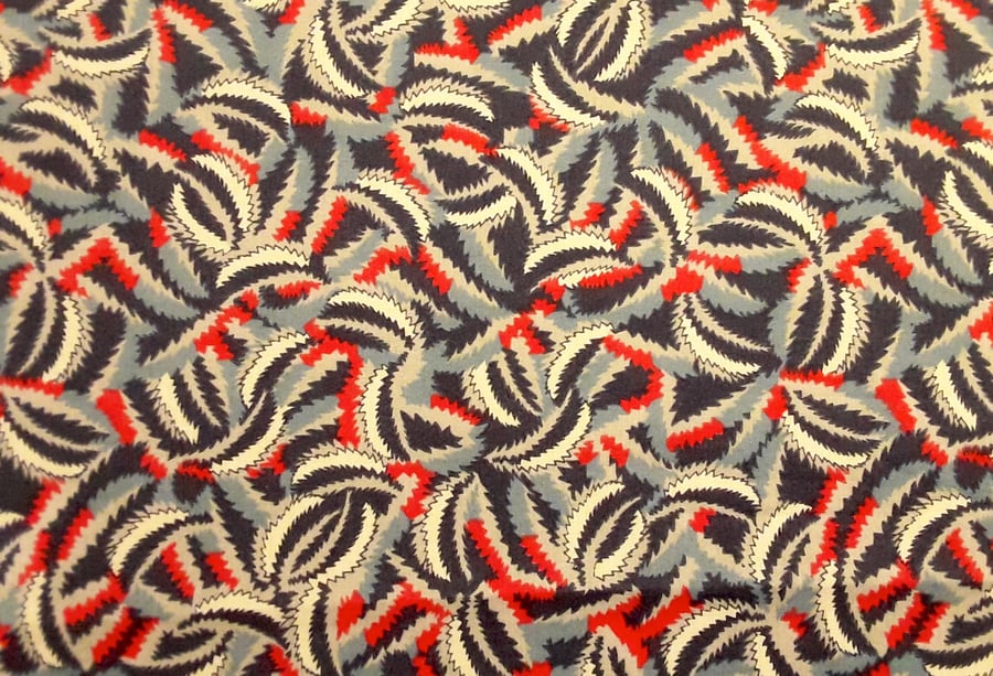 Liberty Fabric Scrap 10" Square : FIERCE : Blue White Red Abstract