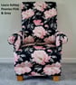 Laura Ashley Peonies Charcoal Grey Fabric Armchair Adult Chair Pink Black Accent - Image 2