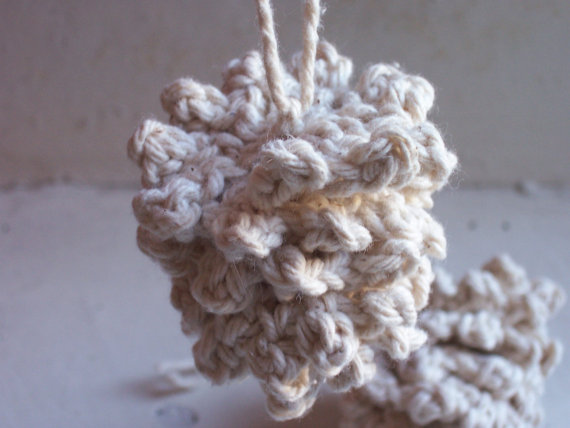 Crochet pinecone hanging decoration in cotton yarn