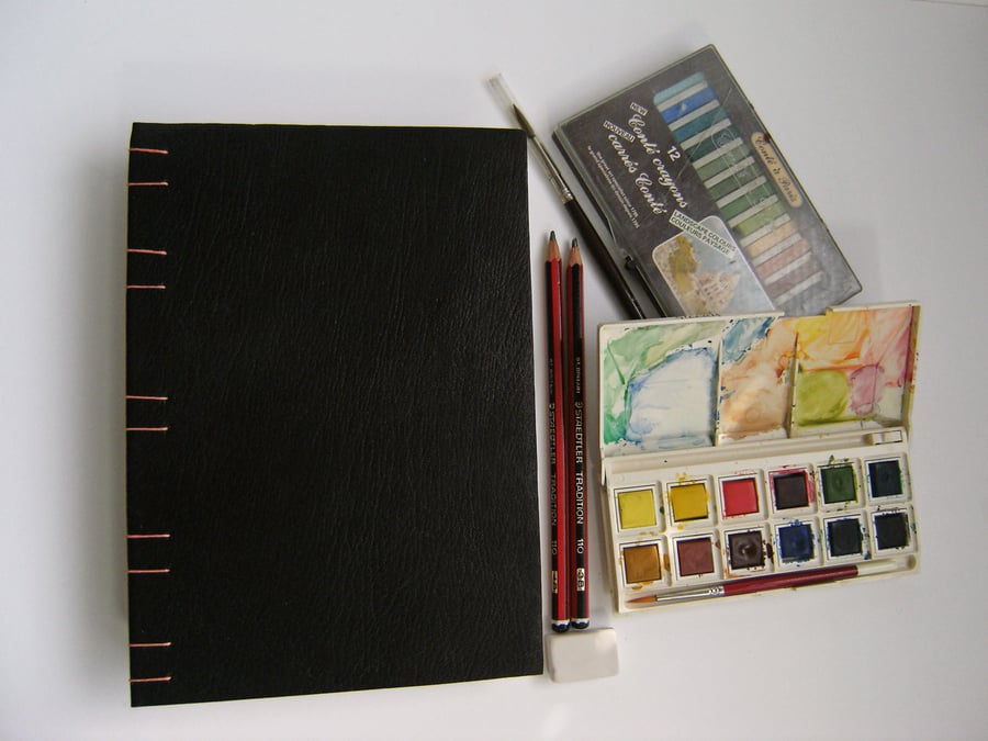 Black Leather Art Book - Hand Made Sketchbook for Artists 