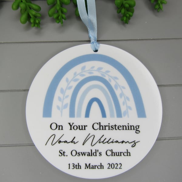 Personalised Christening gift, Godchild Gift Keepsake, Blue Rainbow, Baby Boy