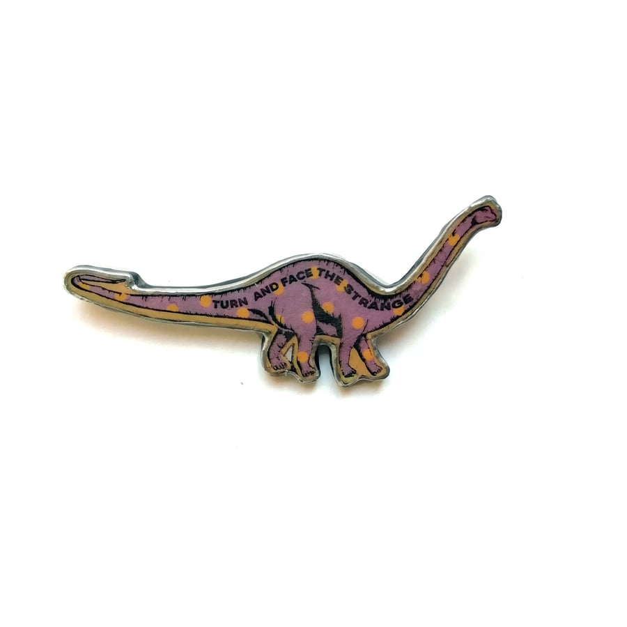 Bowie 'Changes' Purple Spotty Diplodocus Dinosaur Resin Brooch by EllyMental