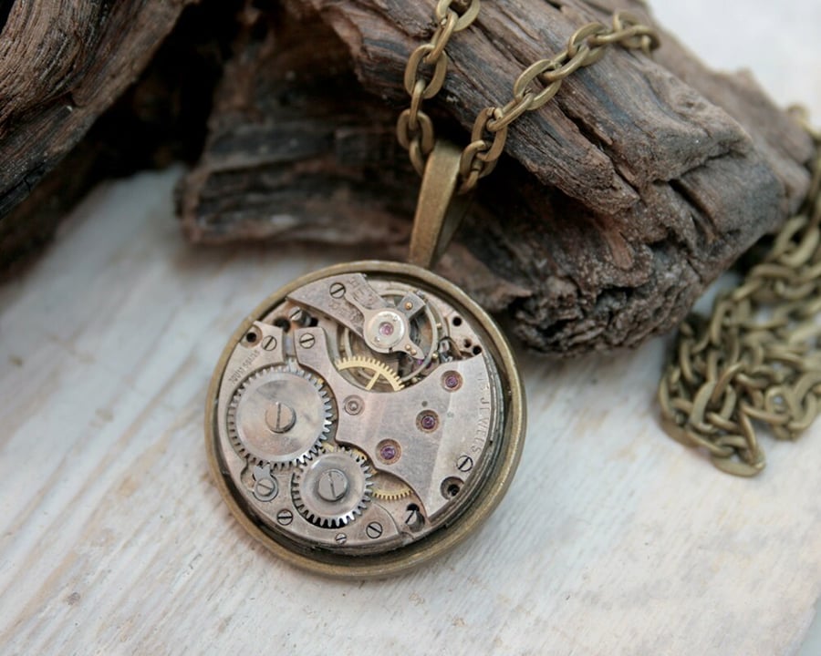 Steampunk Antique Watch Pendant Necklace for Teenager in Dark Academia Style