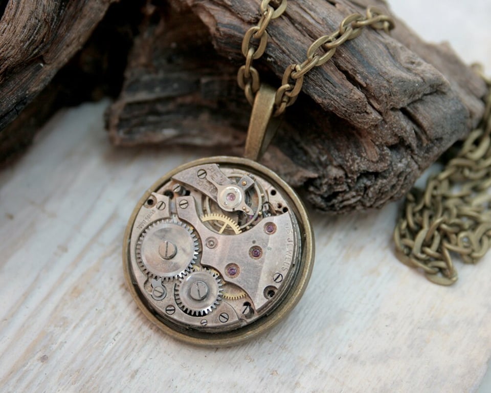 Steampunk Antique Watch Pendant Necklace for Teenager in Dark Academia Style