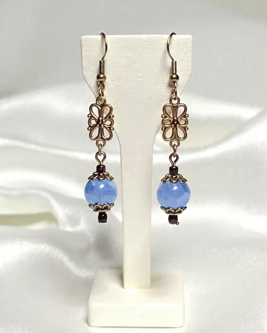 Blue Lace Agate & Bronze Earrings