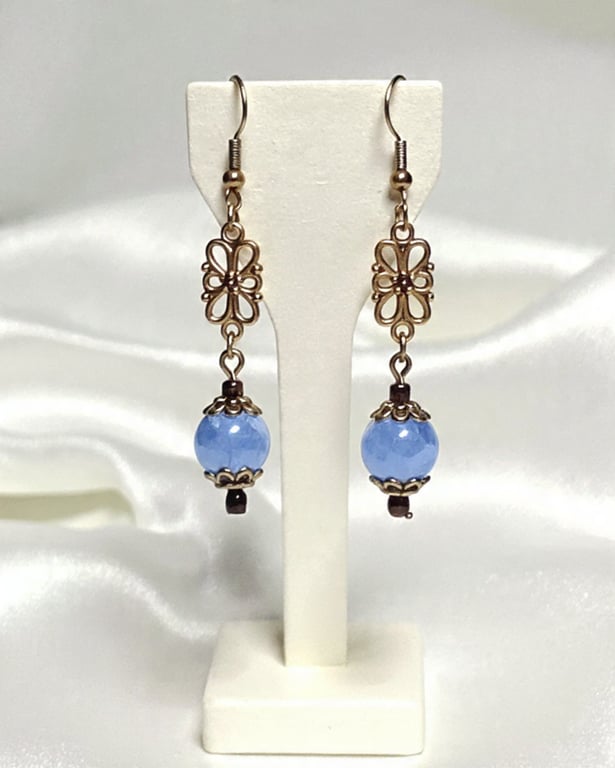 Blue Lace Agate & Bronze Earrings