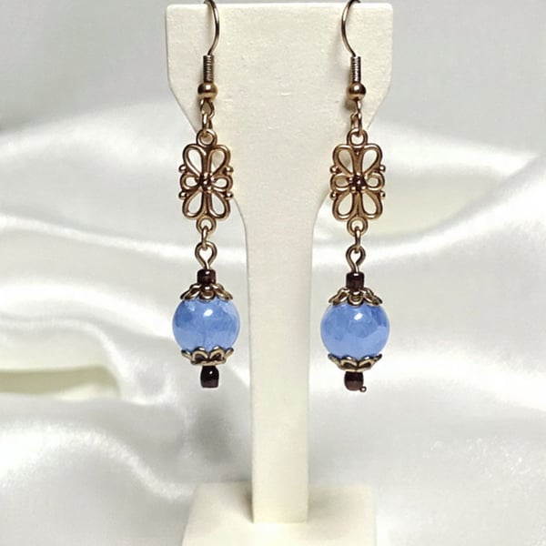 Blue Lace Agate & Bronze Earrings