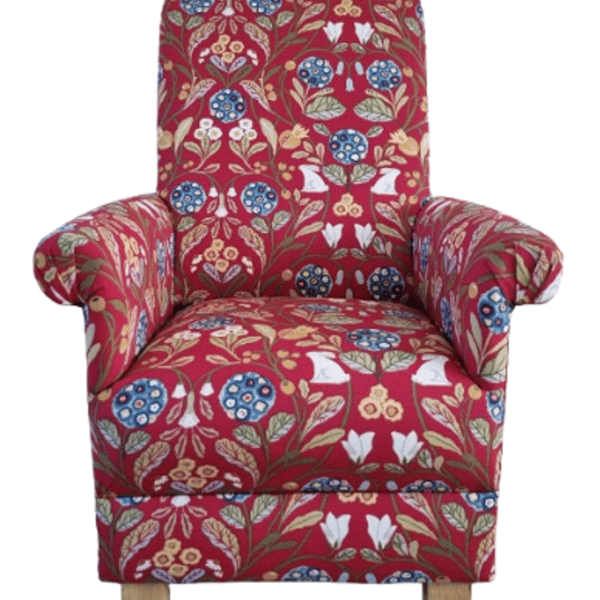 Adult Armchair Clarke Forester Rouge Red Fabric Chair Accent Rabbits Floral Blue