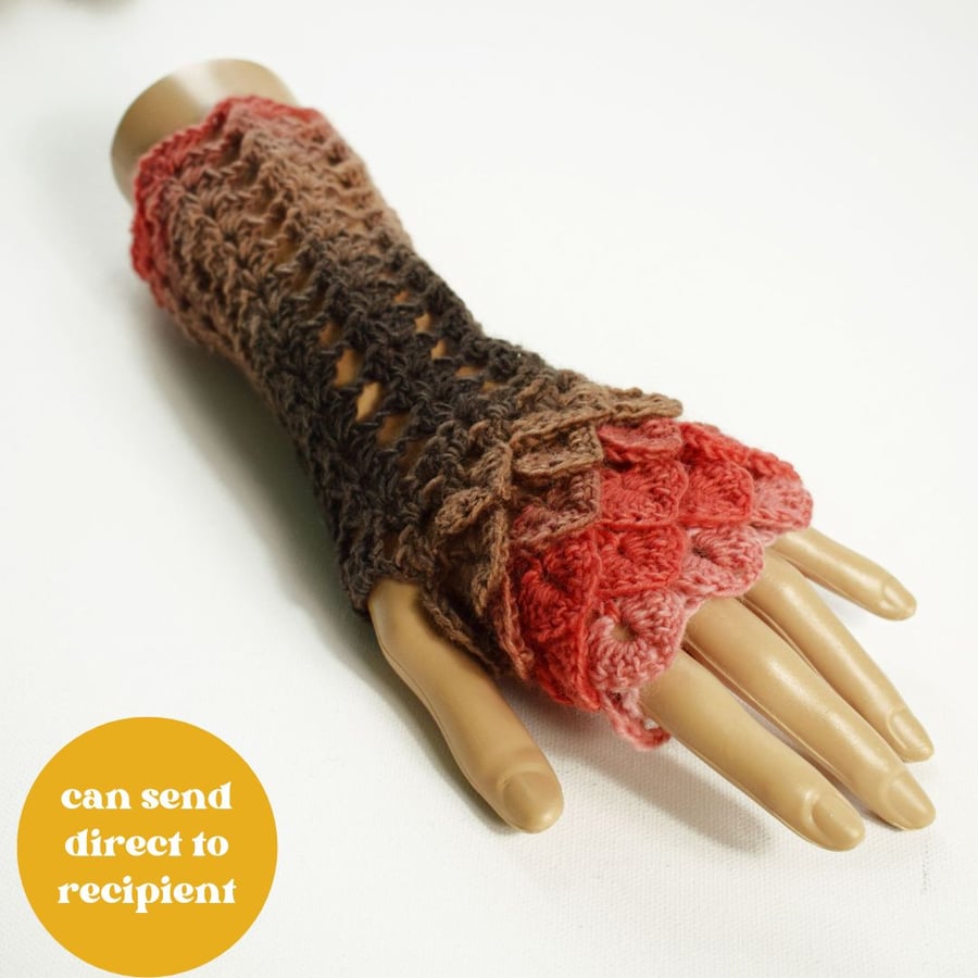 Soft Wool Fingerless Gloves in Warm Peach and Browns