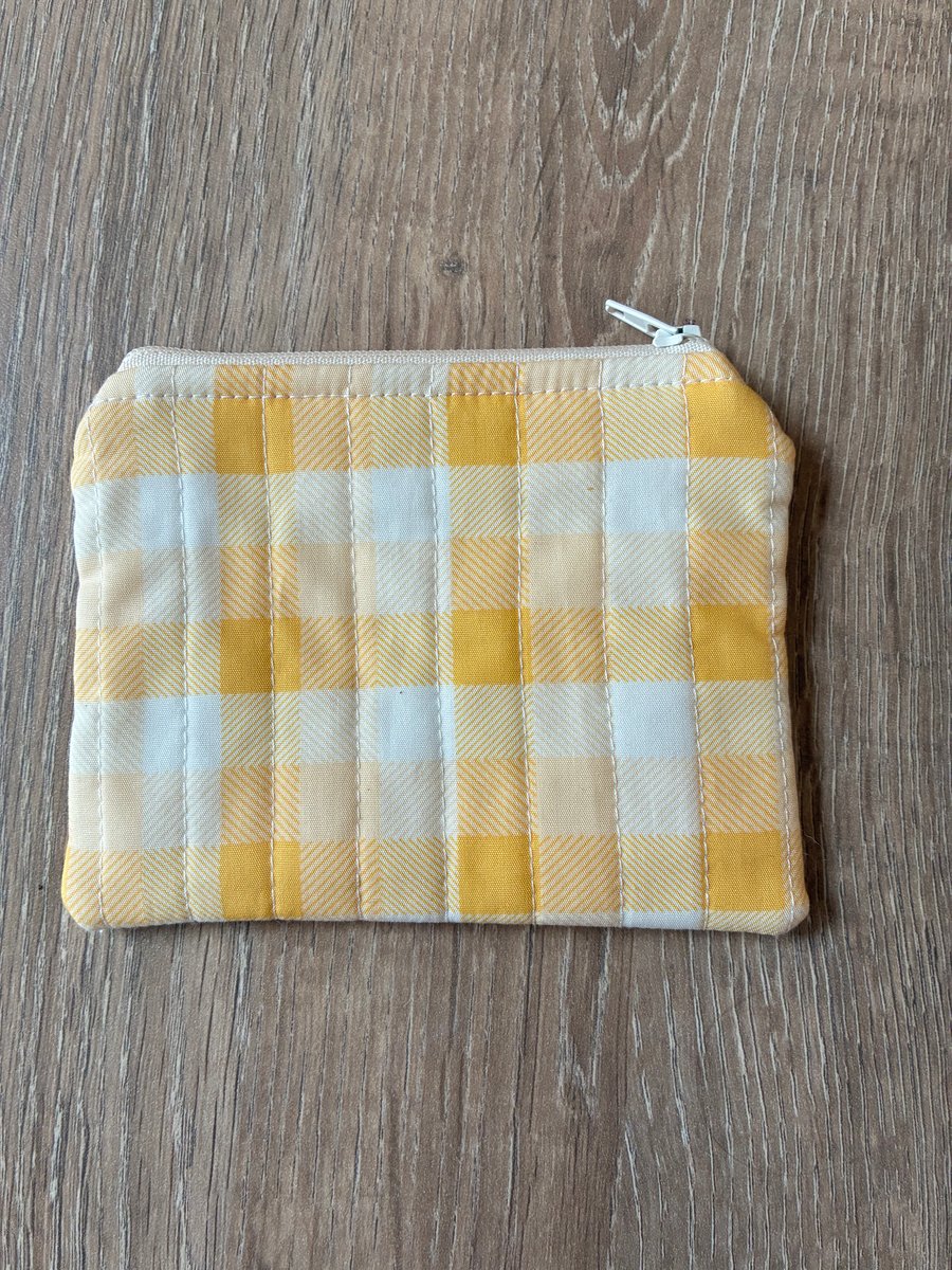 Yellow Gingham Print Quilted Fabric Midi Purse 