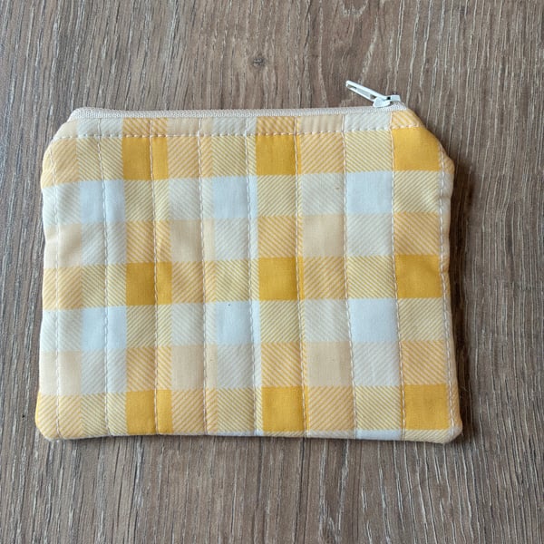 Yellow Gingham Print Quilted Fabric Midi Purse 