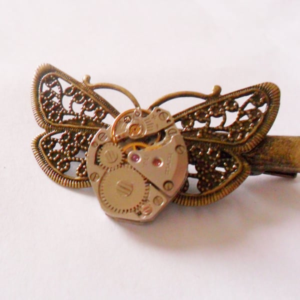 Butterfly Watch Movement Steampunk Hair Clip