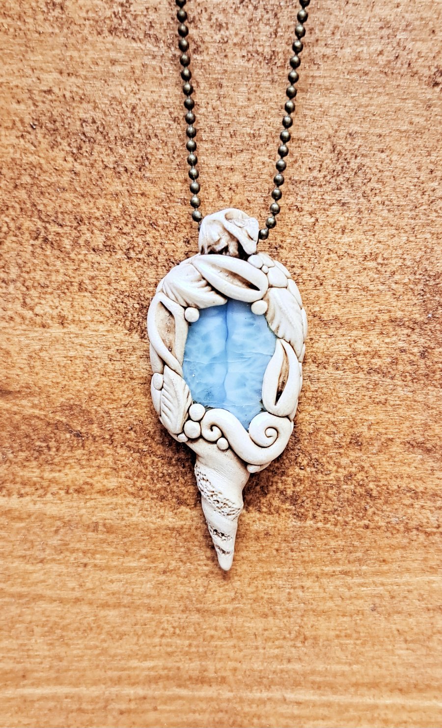 Larimar and Polymer Clay Amulet Pendant
