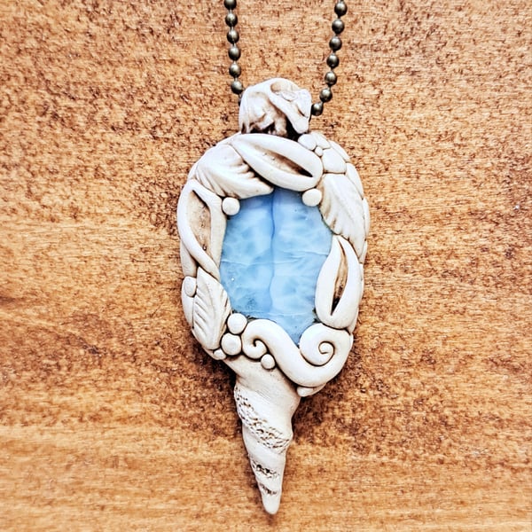 Larimar and Polymer Clay Amulet Pendant