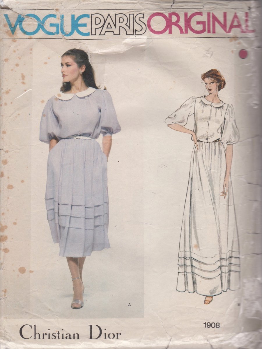 Vintage VOGUE PARIS ORIGINAL Christian Dior Sewing Pattern 1908: size 14