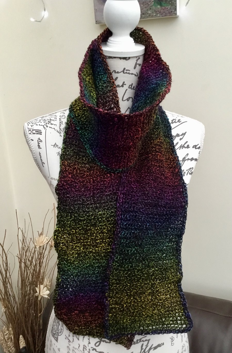 Aurora!  Long Length Crocheted Scarf in Denys Brunton Designer Yarn.