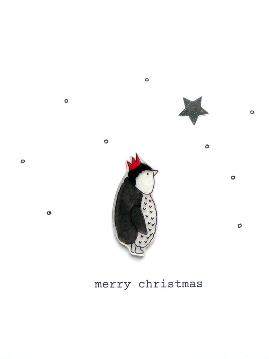 christmas card - penguin and star