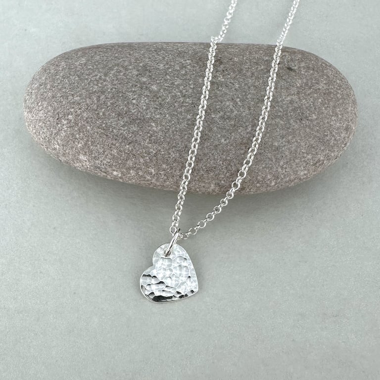 Hammered Small Sterling Silver Love Heart Necklace