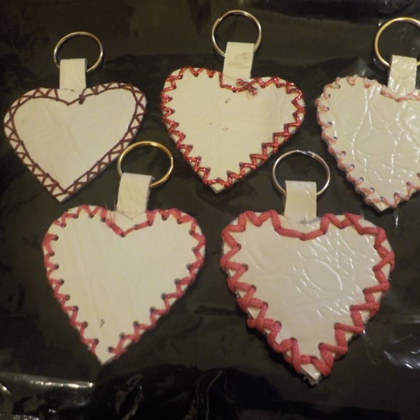 Heart Shaped Handmade Keyring Cream Animal Print Real Leather