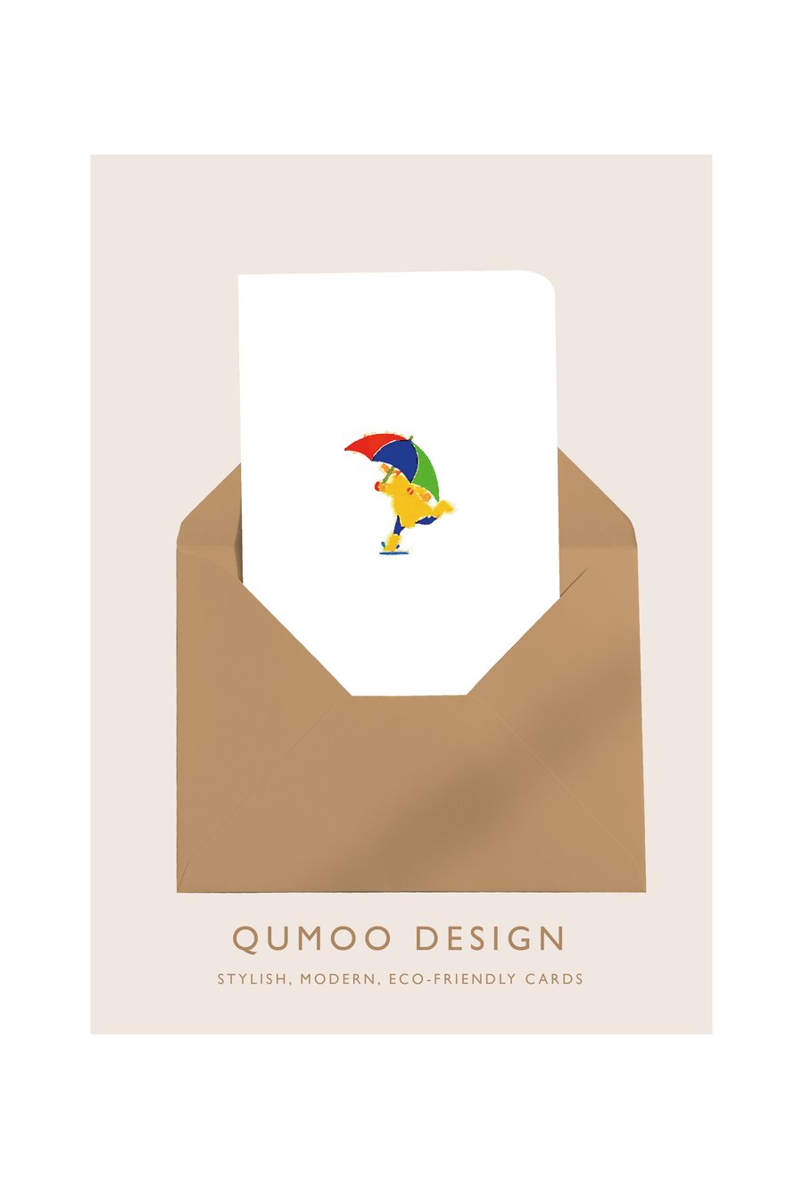 Cards splashing puddles rain blank card gift watercolour style (QM325)