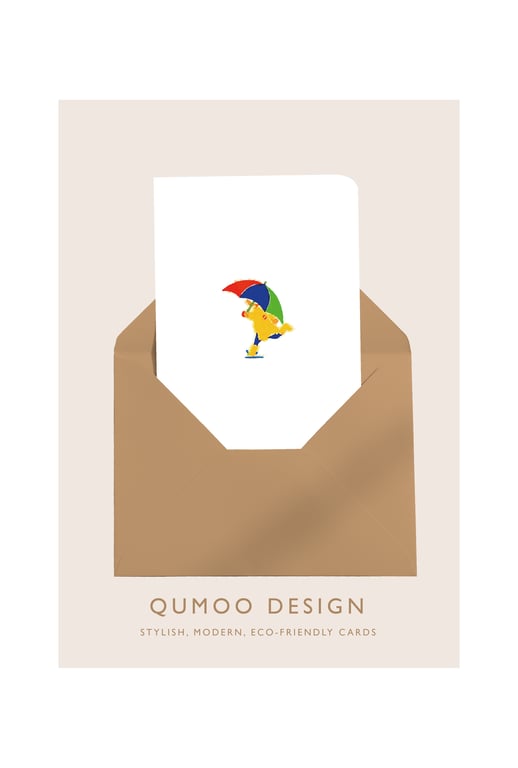 Cards splashing puddles rain blank card gift watercolour style (QM325)