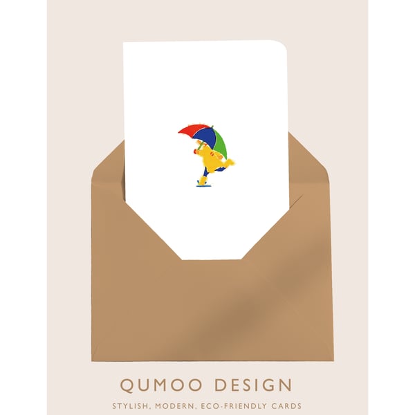 Cards splashing puddles rain blank card gift watercolour style (QM325)