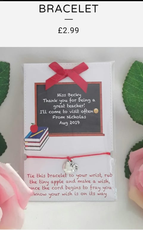 Personalised teacher bracelet, Personalised teacher gift, Personalised Teacher w