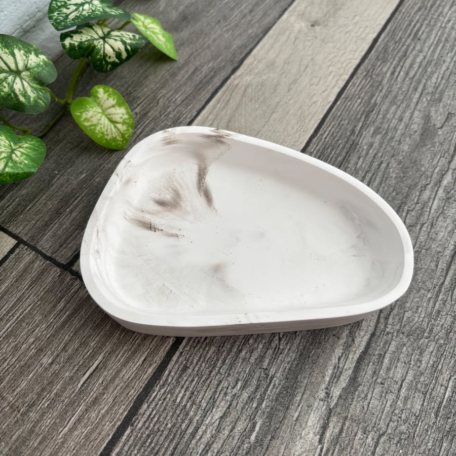 Unisex Taupe and White Marbled Triangular Trinket Tray 
