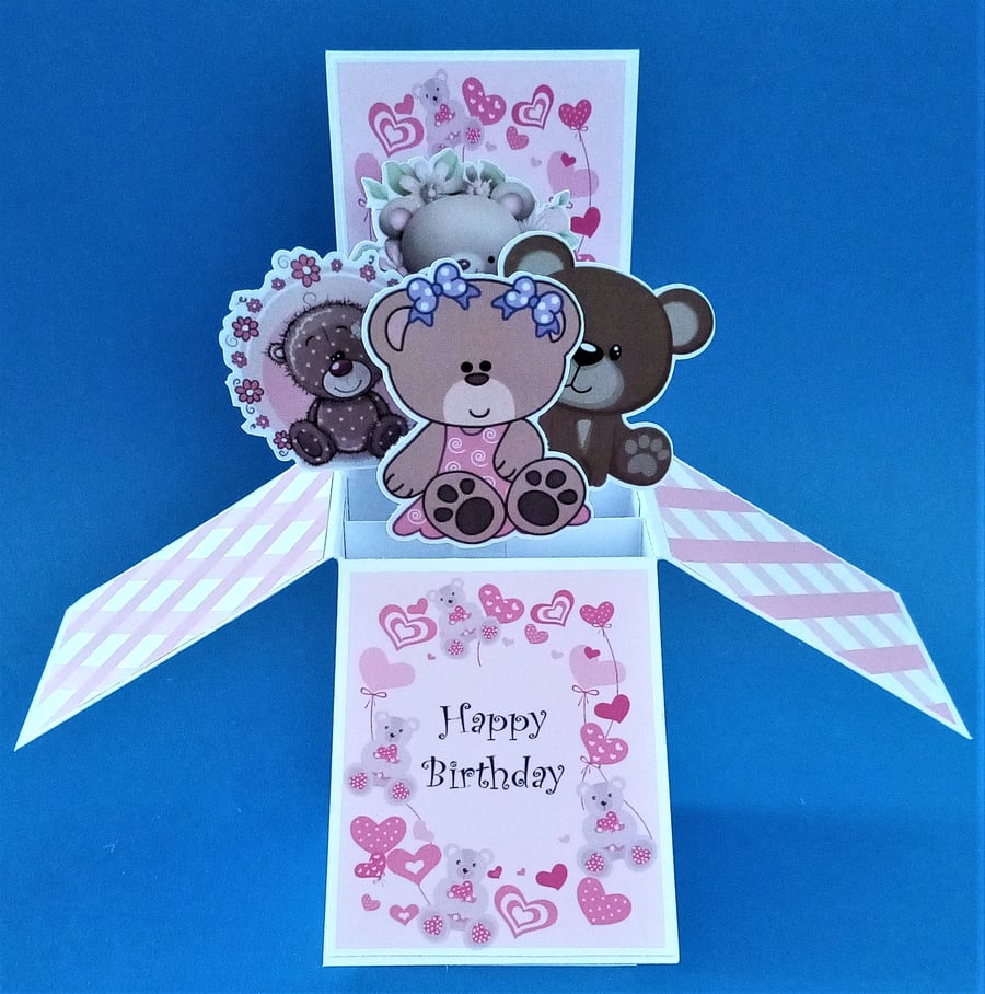 Girls Birthday Card with Teddy Bears