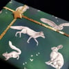 2X SHEETS animal wrapping paper - woodland animals, green, recyclable