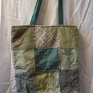 Green Designer Fabric Tote Bag Luxery Patchwork Padded Quited Lined Pocket Zip