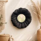 Black Macrame Mirror, Boho Fringe Wall Decor, Fluffy Fiber 
