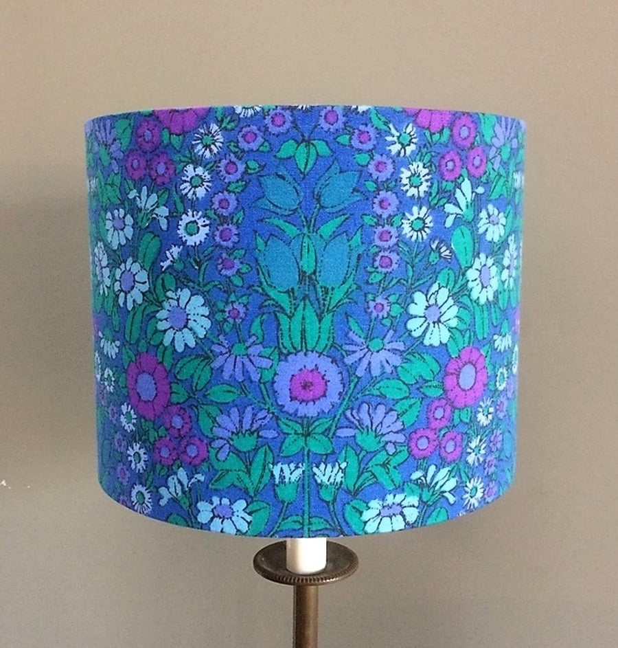 Blue and Purple Haze Daisy Chain Pat Albeck 70s vintage fabric Lampshade option