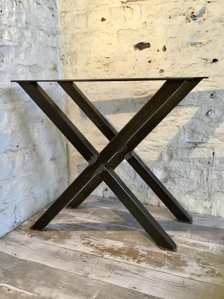 2 Handmade in UK X Frame Raw Steel Metal Large Table Pedestal Legs Industrial St
