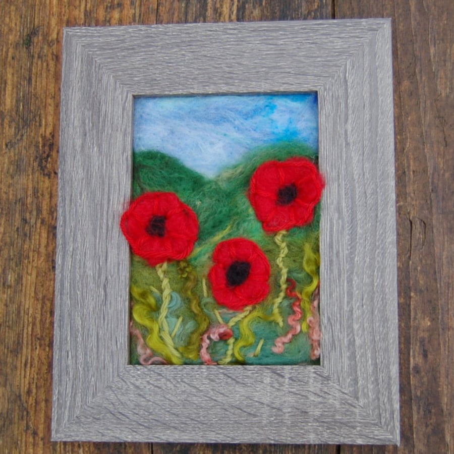  Needle felt picture Poppies, Framed wool picture