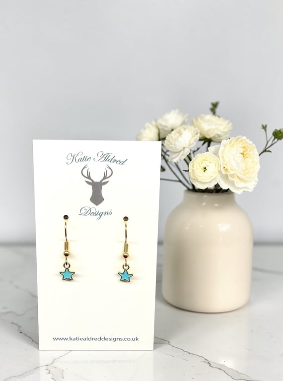Charm Earrings - Mini Star - Light Blue